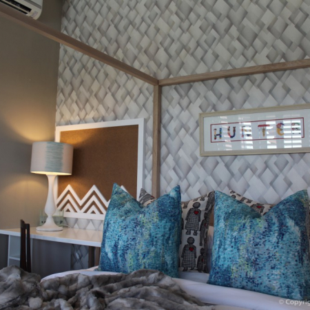 New wallpaper, New lamp, new desk, new scatters, new throw, new pinboard