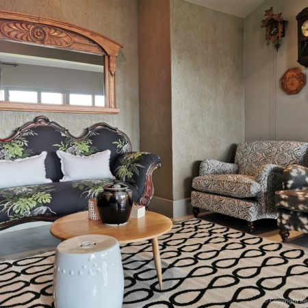 bar lounge, lounge, rug, coffee tables, nesting tables, geometric, monkeys. monkey couch 