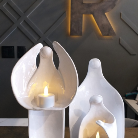 pottery angels in white