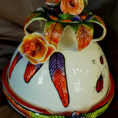 pottery butter dish flowers