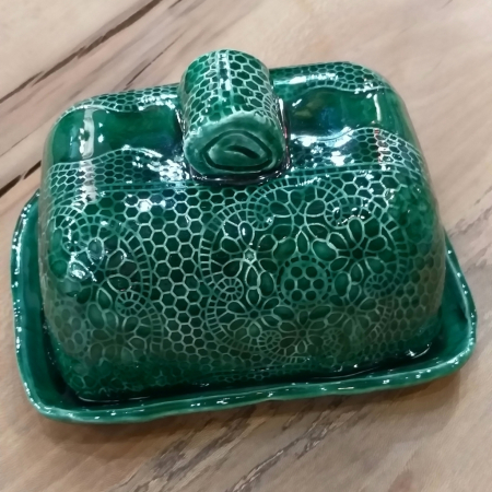 pottery butter dish green