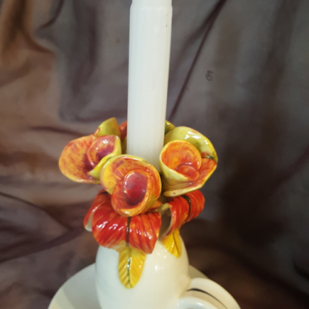 pottery candle stick flowers tall