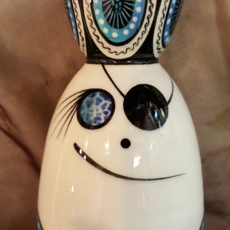 pottery double egg cup EF blue