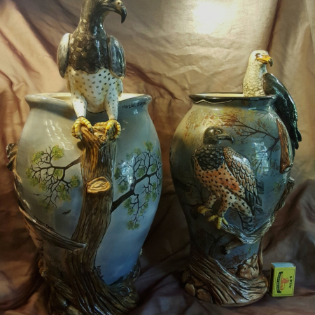 pottery eagle pots in grey