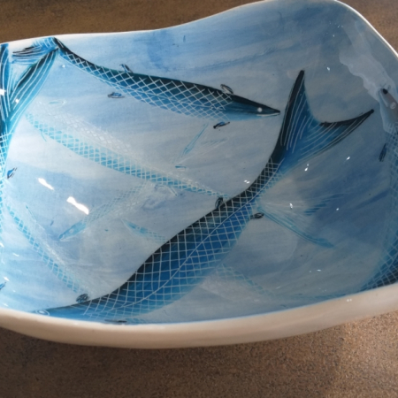 pottery fish blues 2 wonky bowl