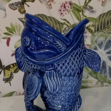 pottery fish vase in blue