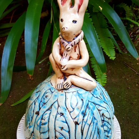 pottery hare butter dish coiled