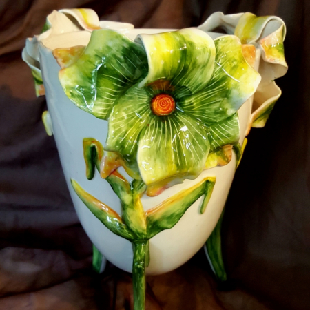pottery lily vase footed green