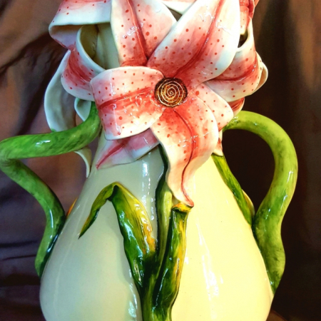 pottery lily vase small neck 2 handles