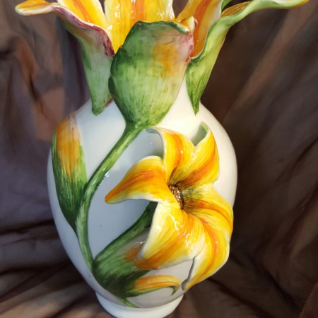 pottery lily vase yellow