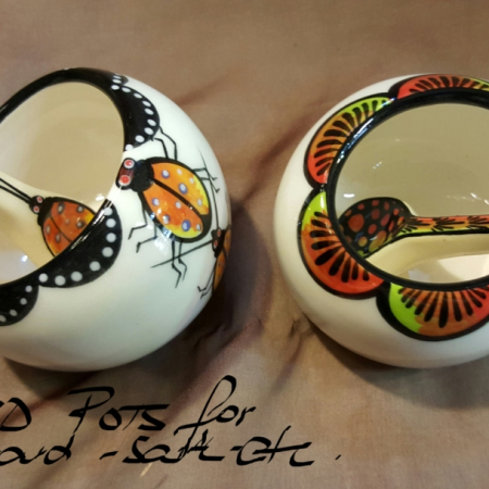 pottery mustard pots & spoons