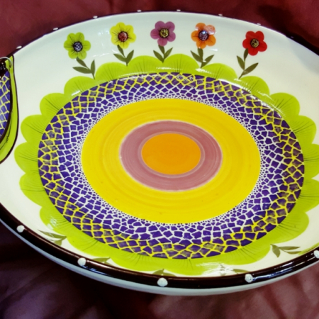 pottery salad bowl flowers