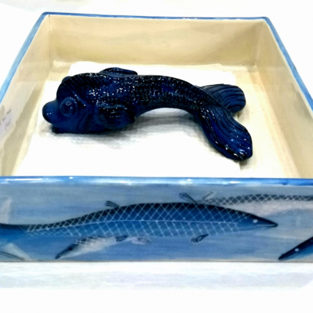pottery serviette holder blue fish
